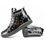 Silver Metallic Patent Studs Spikes High Top Lace Up Punk Rock Sneakers Mens Shoes